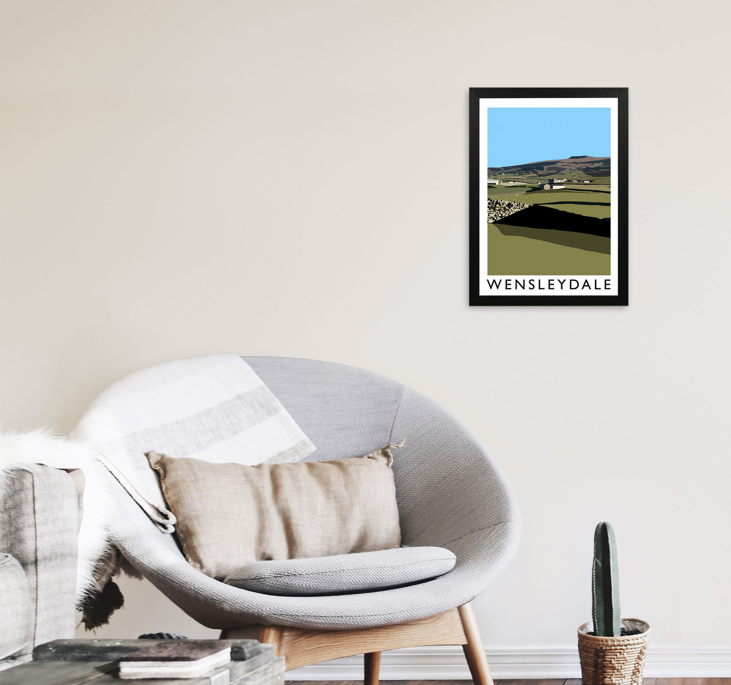 Wensleydale Travel Art Print by Richard O'Neill, Framed Wall Art A3 White Frame