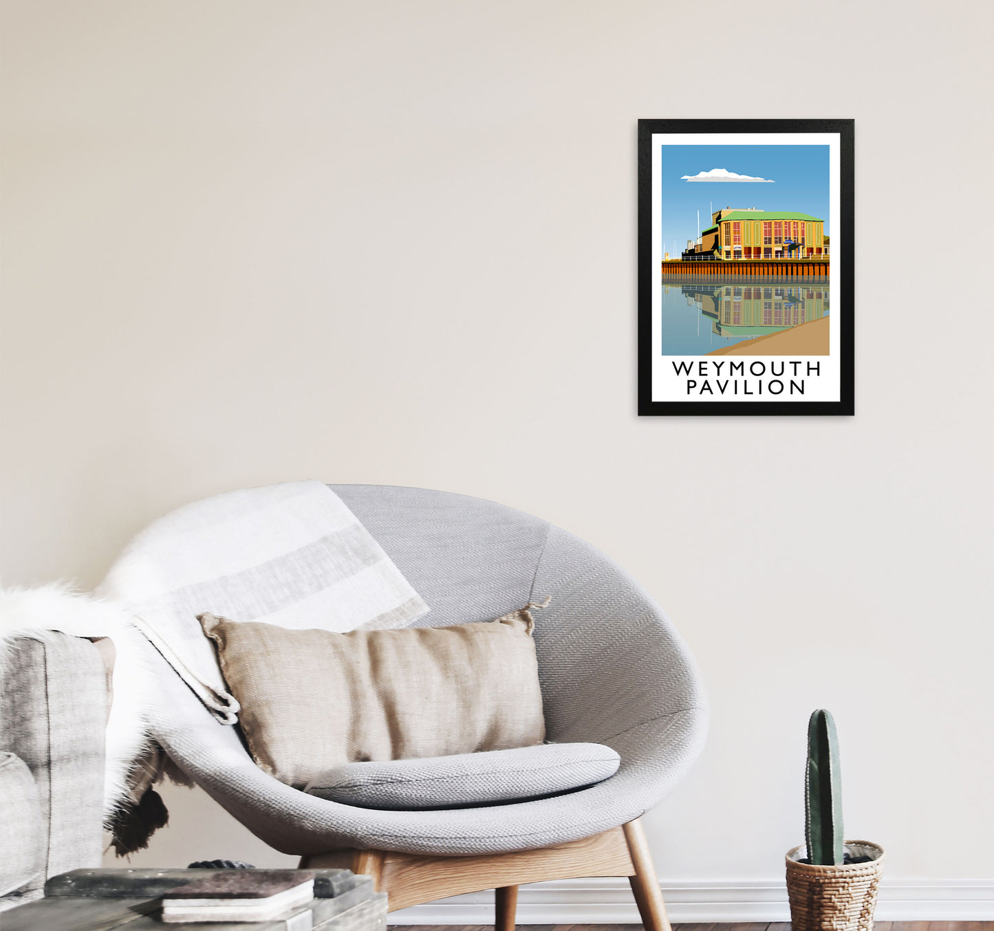 Weymouth Pavilion Travel Art Print by Richard O'Neill, Framed Wall Art A3 White Frame