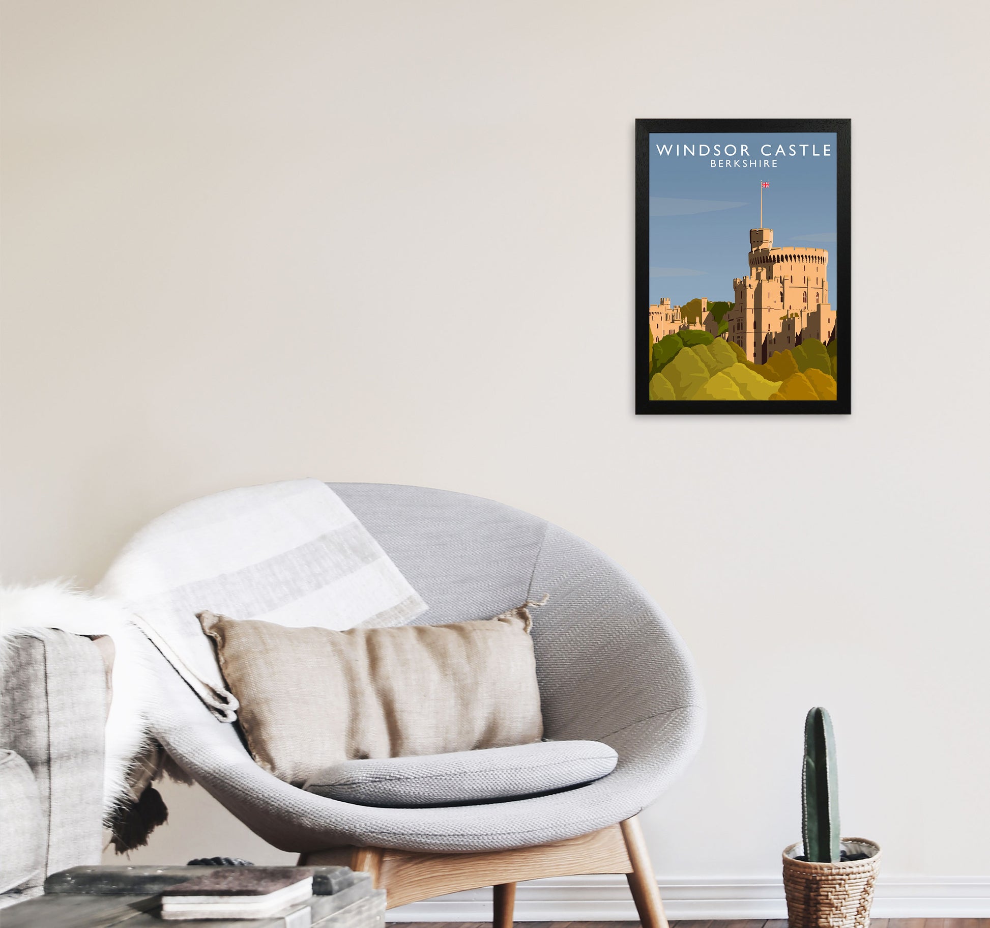 Windsor Castle Portrait Berkshire Travel Art Print by Richard O'Neill A3 White Frame