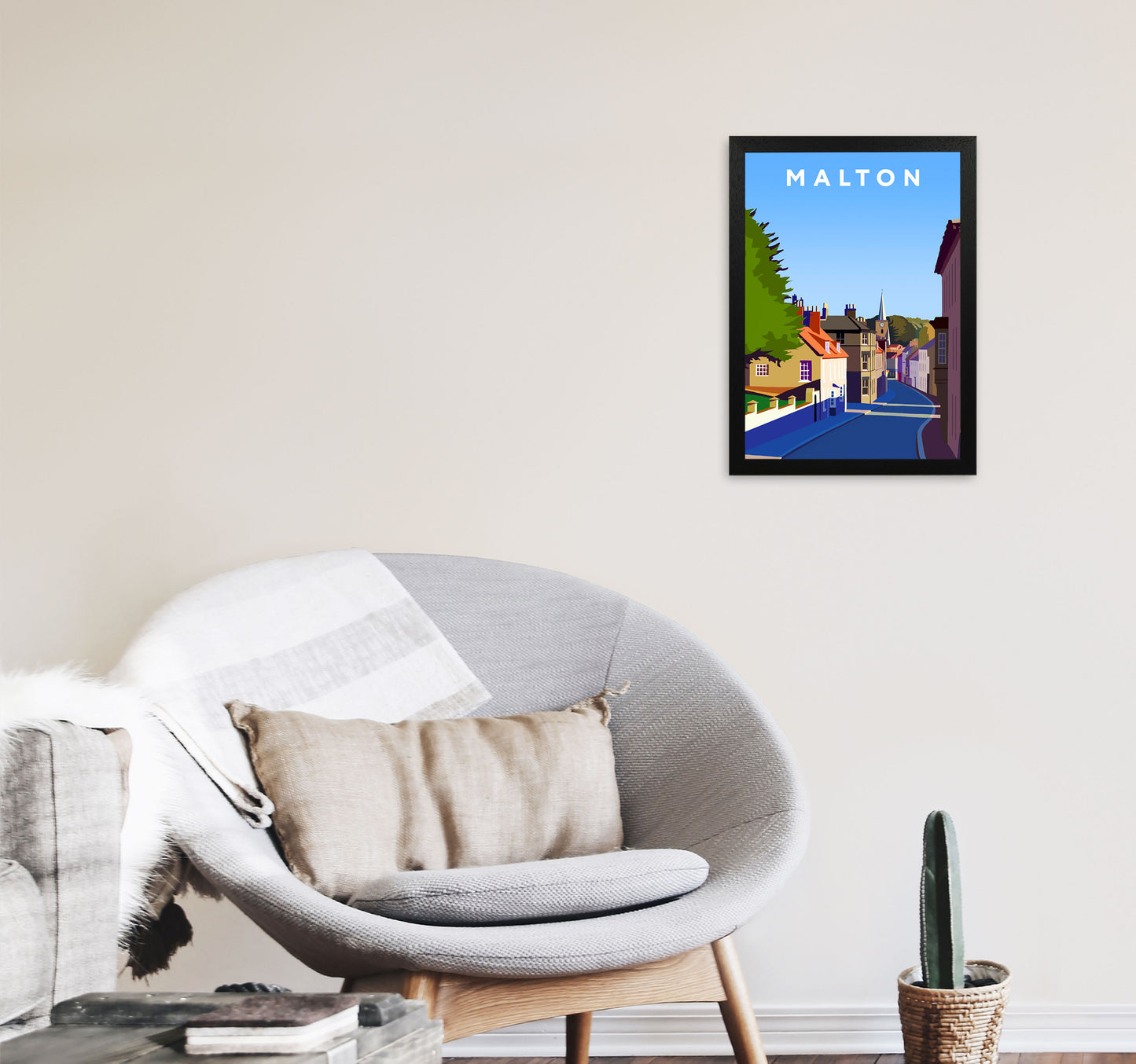 Malton Travel Art Print by Richard O'Neill, Framed Wall Art A3 White Frame