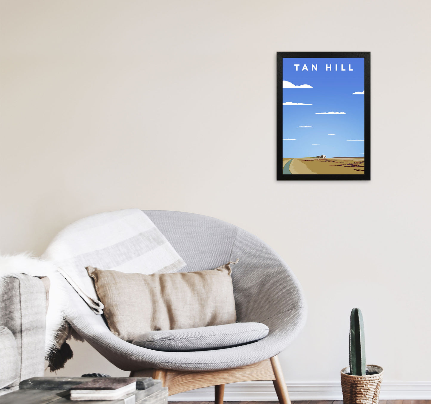 Tan Hill Travel Portrait Art Print by Richard O'Neill, Framed Wall Art A3 White Frame