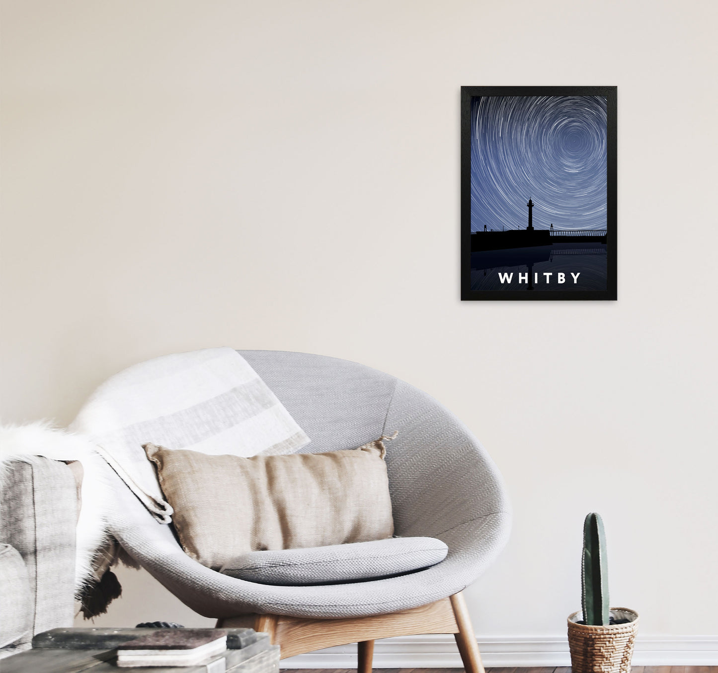 Whitby Night Timelapse Portrait Art Print by Richard O'Neill, Framed Wall Art A3 White Frame