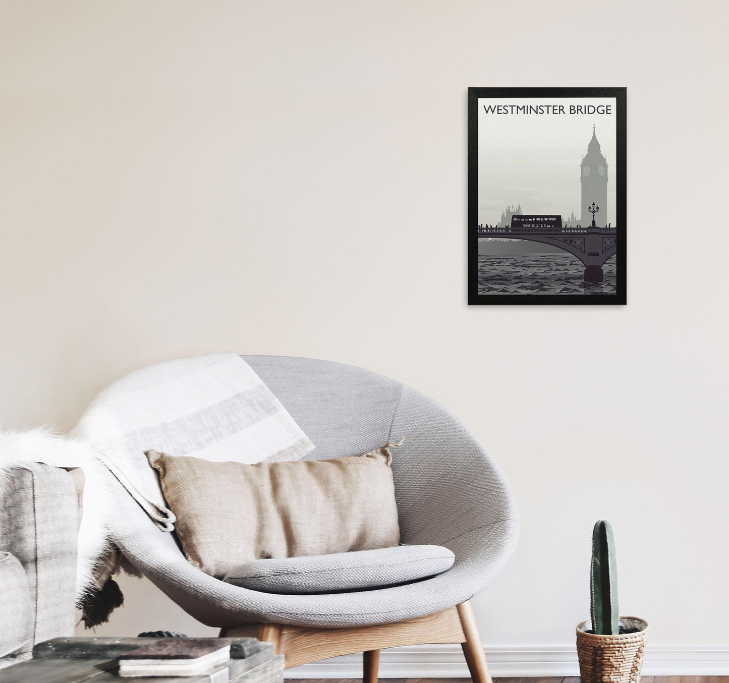 Westminster Bridge portrait by Richard O'Neill A3 White Frame