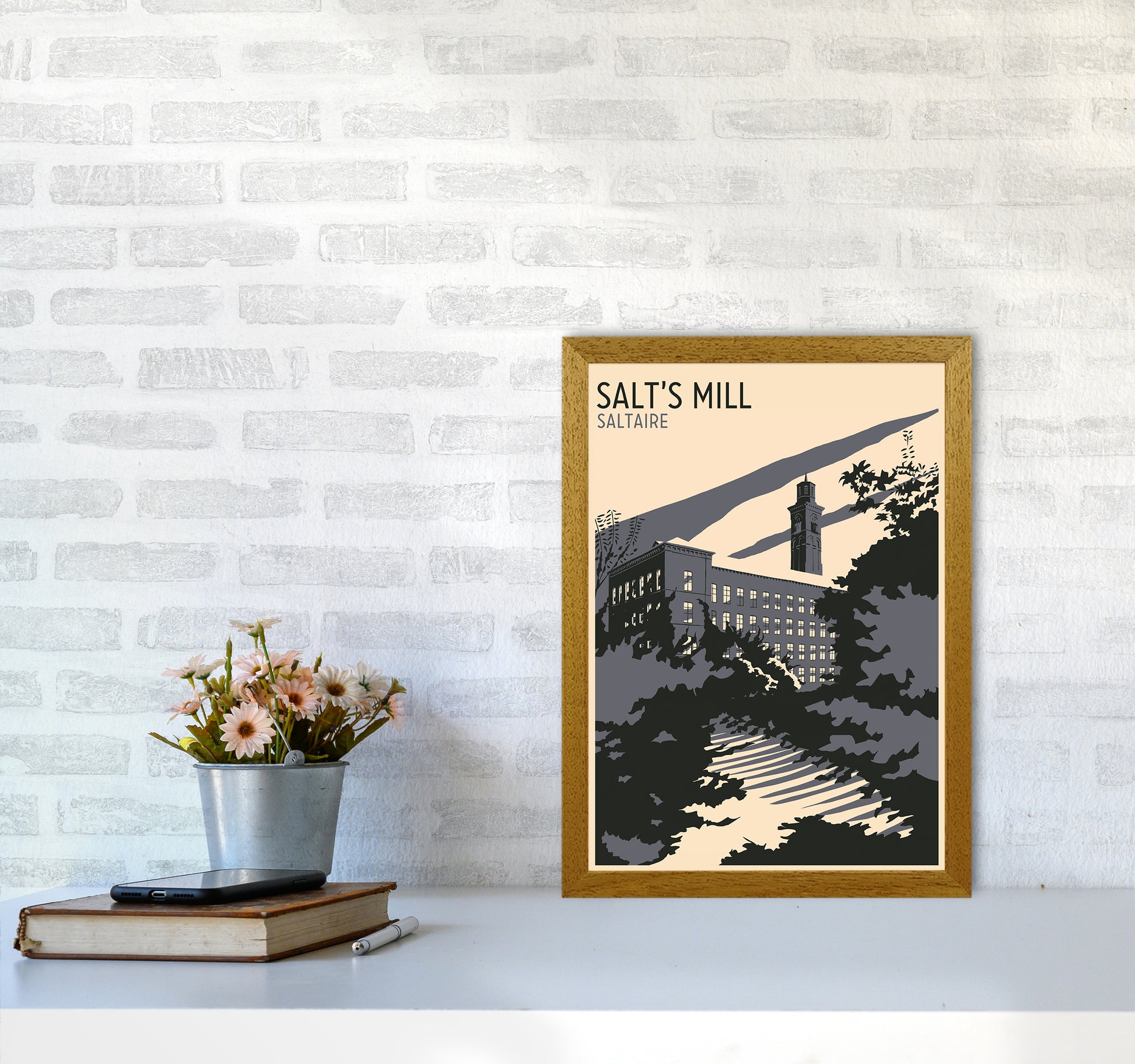 Salt's Mill, Saltaire Travel Art Print by Richard O'Neill A3 Print Only