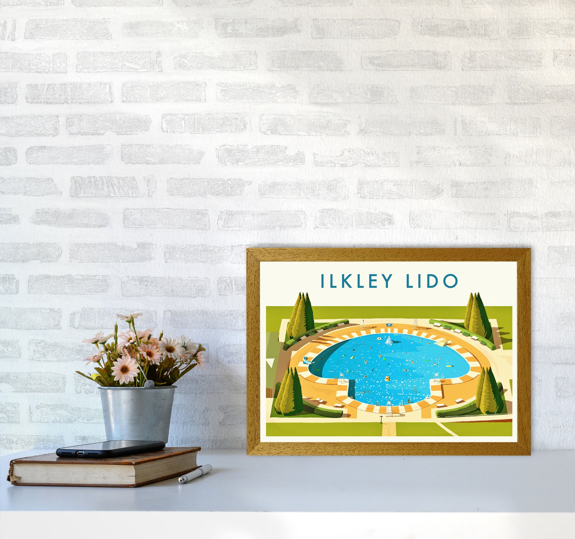 Ilkley Lido Travel Art Print by Richard O'Neill A3 Print Only