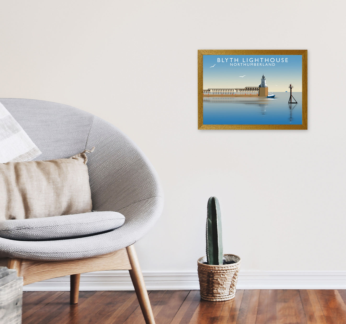 Blyth Lighthouse Northumberland Framed Digital Art Print by Richard O'Neill A3 Print Only