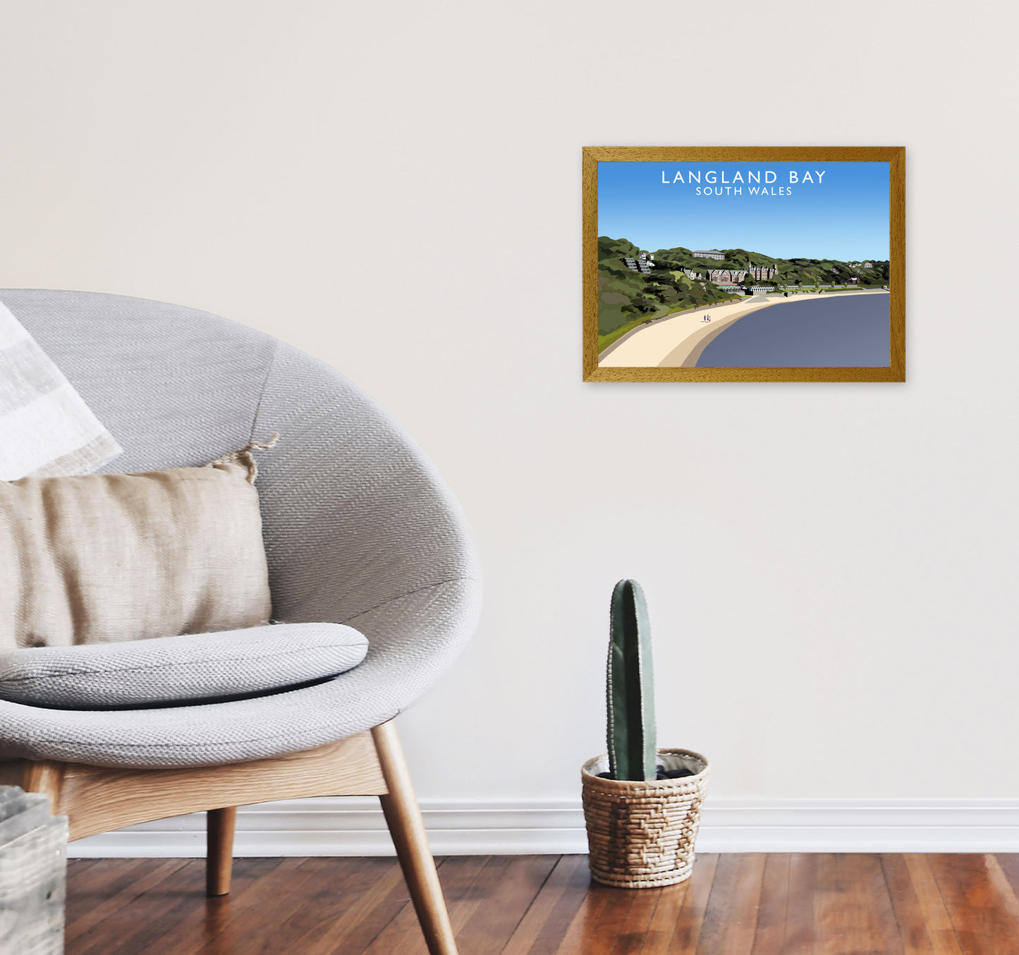 Langland Bay Travel Art Print by Richard O'Neill, Framed Wall Art A3 Print Only