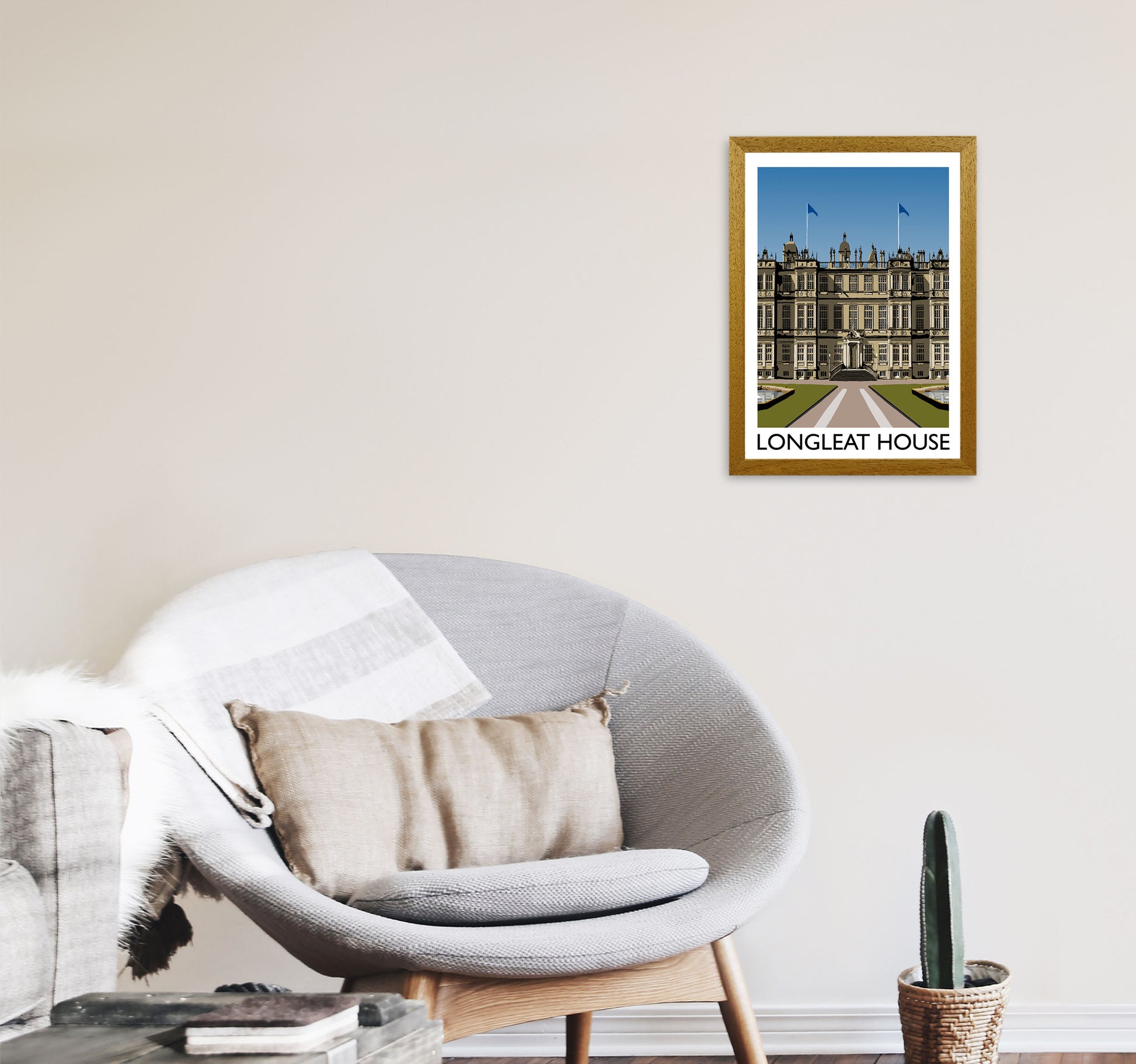 Longleat House Travel Art Print by Richard O'Neill, Framed Wall Art A3 Print Only