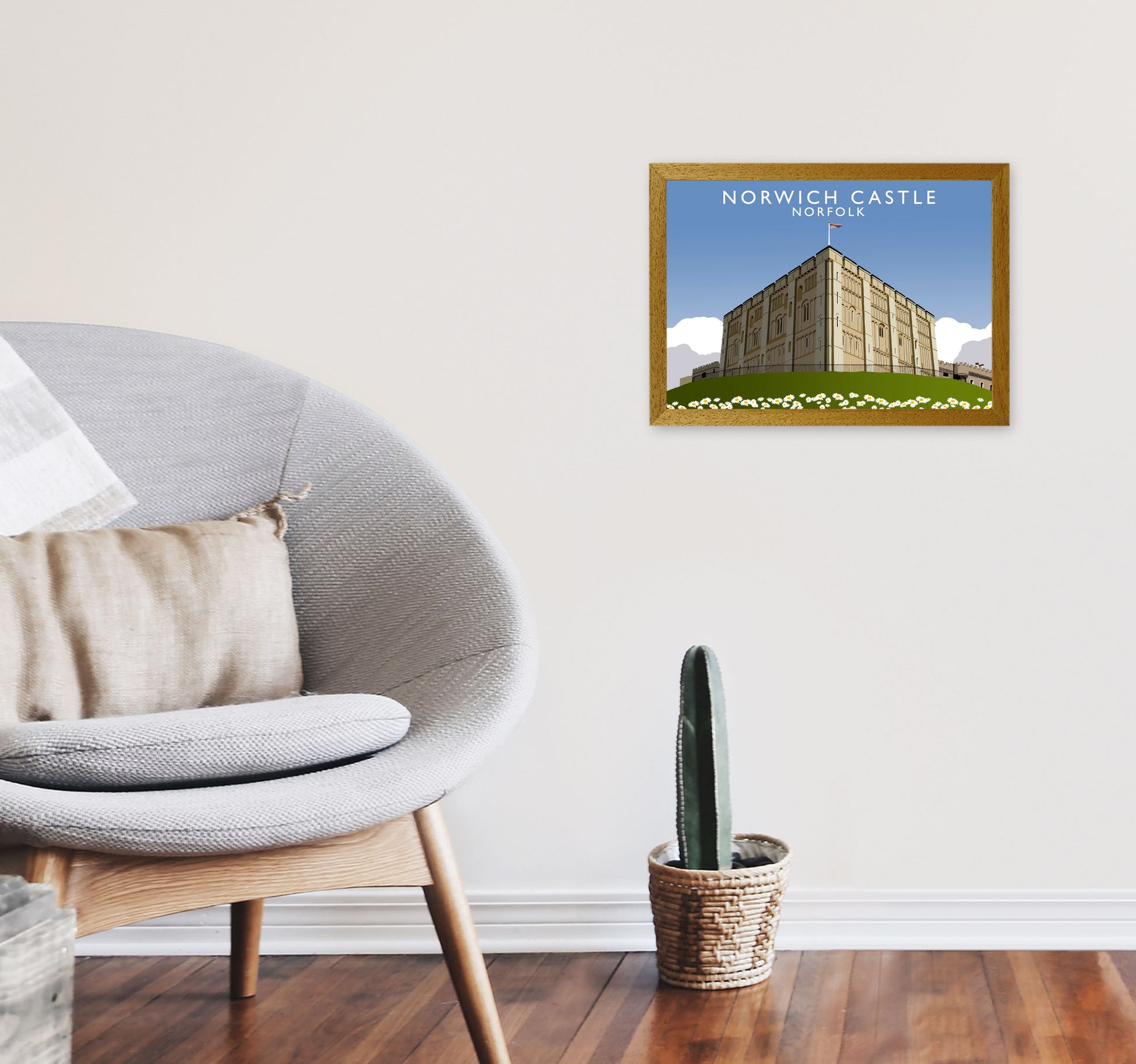 Norwich Castle Norfolk Travel Art Print by Richard O'Neill, Framed Wall Art A3 Print Only