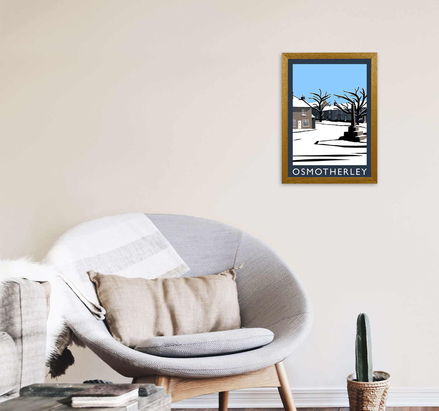 Osmotherley In Snow PortraitTravel Art Print by Richard O'Neill, Framed Wall Art A3 Print Only