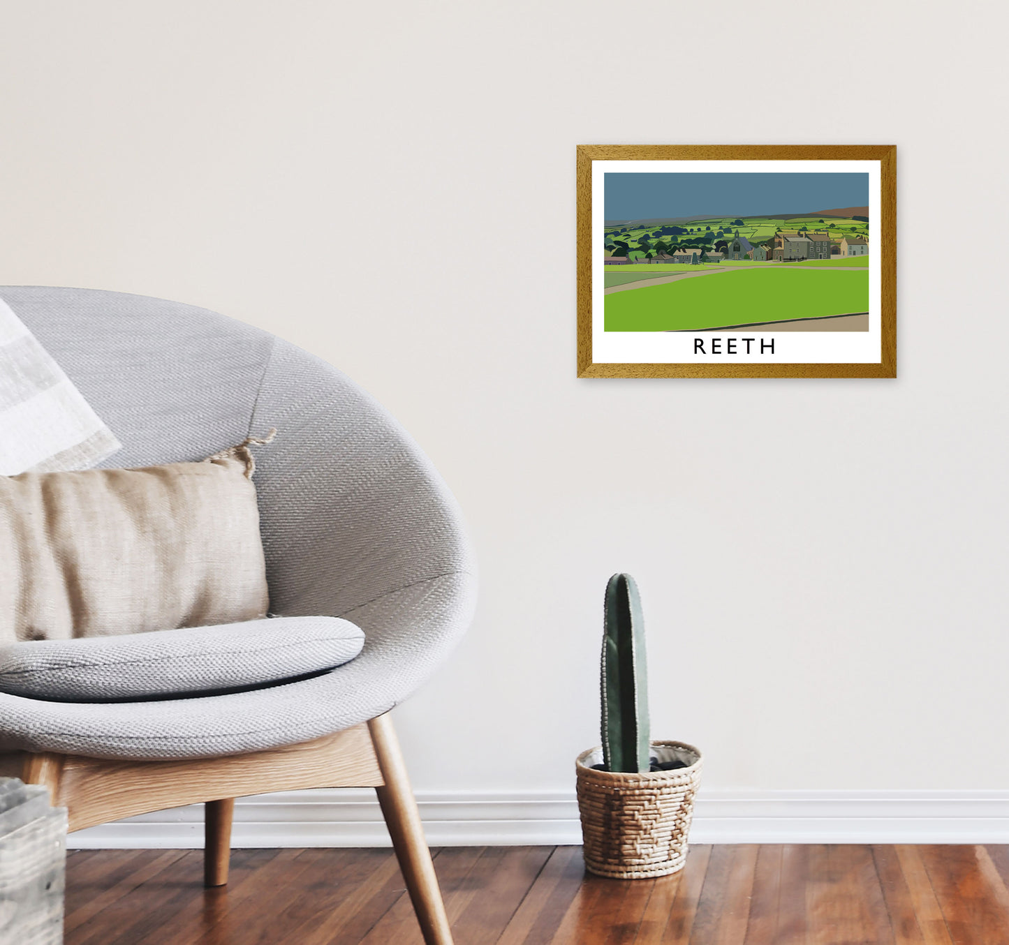 Reeth Travel Art Print by Richard O'Neill, Framed Wall Art A3 Print Only