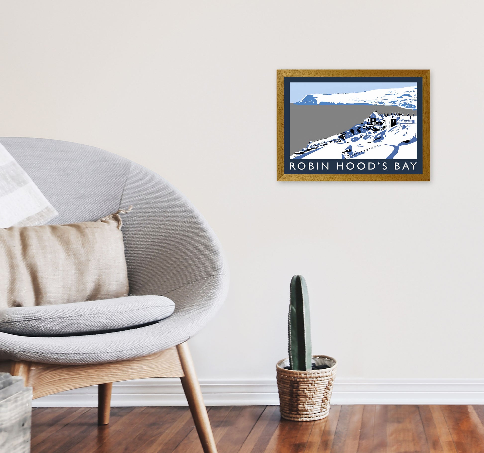 Robin Hood's Bay In Snow Travel Art Print by Richard O'Neill, Framed Wall Art A3 Print Only