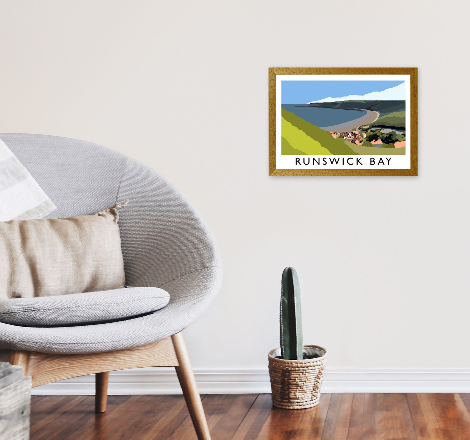 Runswick Bay Travel Art Print by Richard O'Neill, Framed Wall Art A3 Print Only