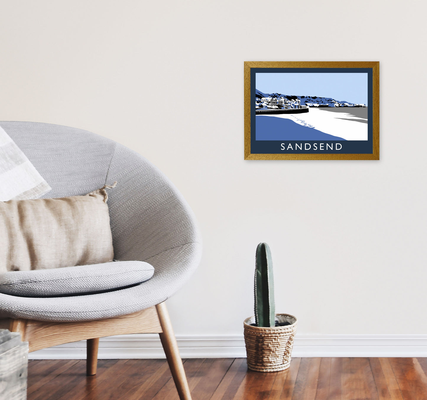 Sandsend In Snow Travel Art Print by Richard O'Neill, Framed Wall Art A3 Print Only