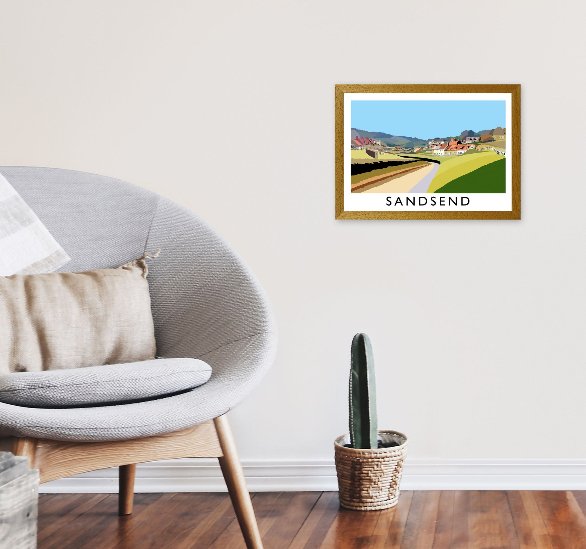 Sandsend Travel Art Print by Richard O'Neill, Framed Wall Art A3 Print Only