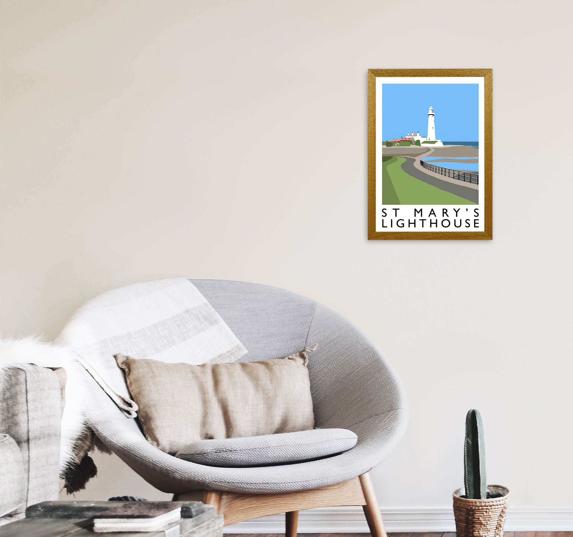 St Mary's Lighthouse Portrait Travel Art Print by Richard O'Neill A3 Print Only