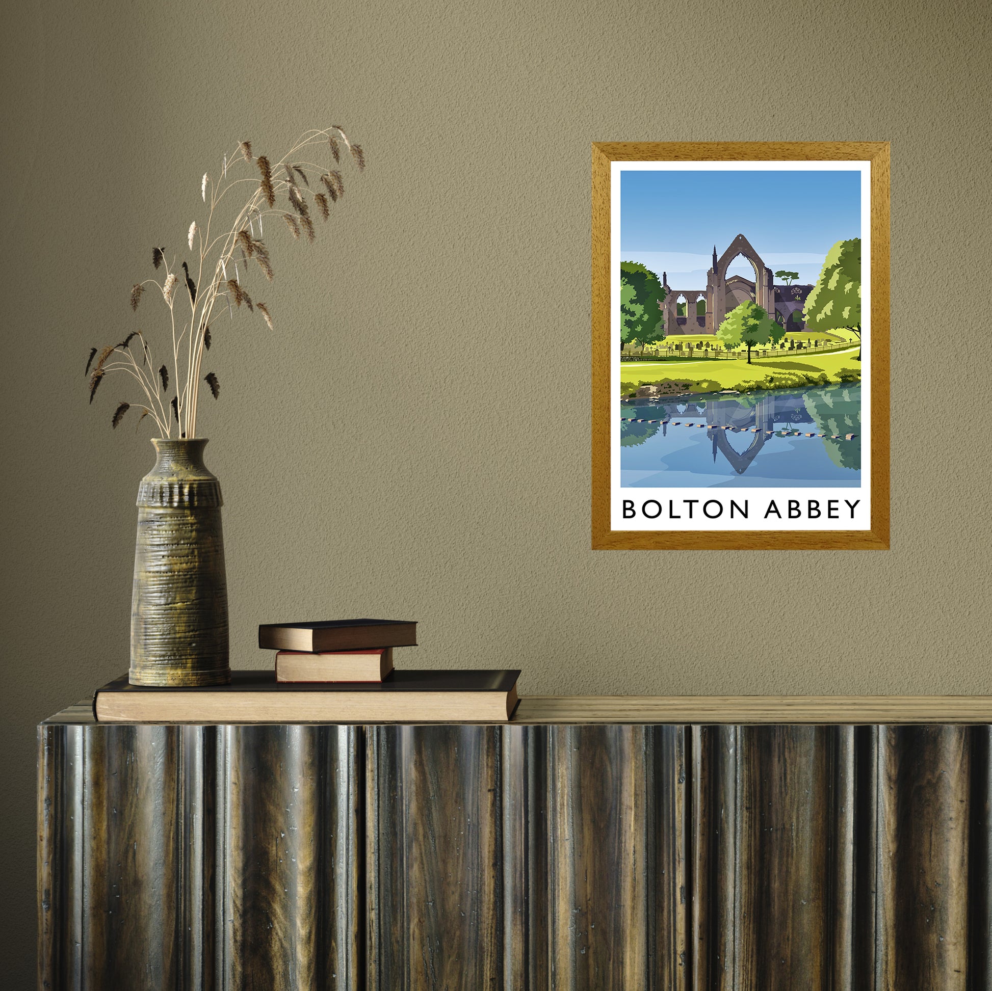 Bolton Abbey portrait by Richard O'Neill A3 Oak Frame