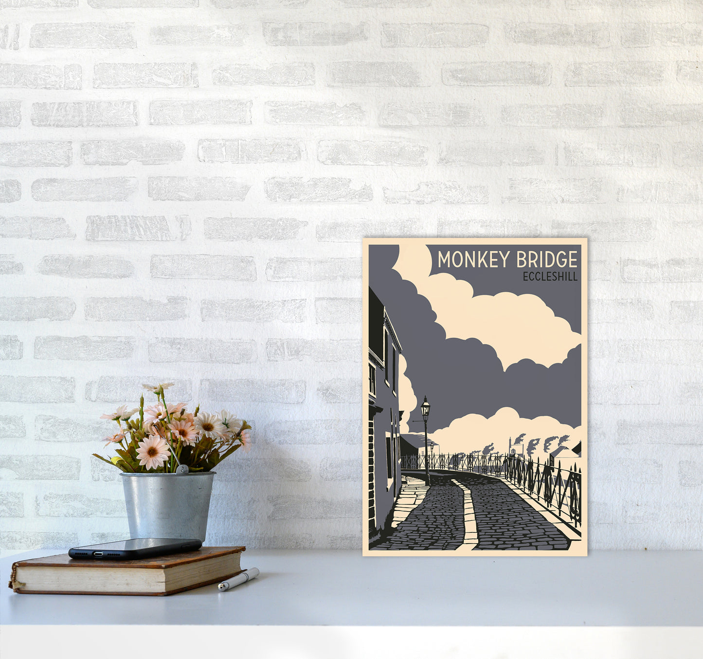 Monkey Bridge, Eccleshill Travel Art Print by Richard O'Neill A3 Black Frame