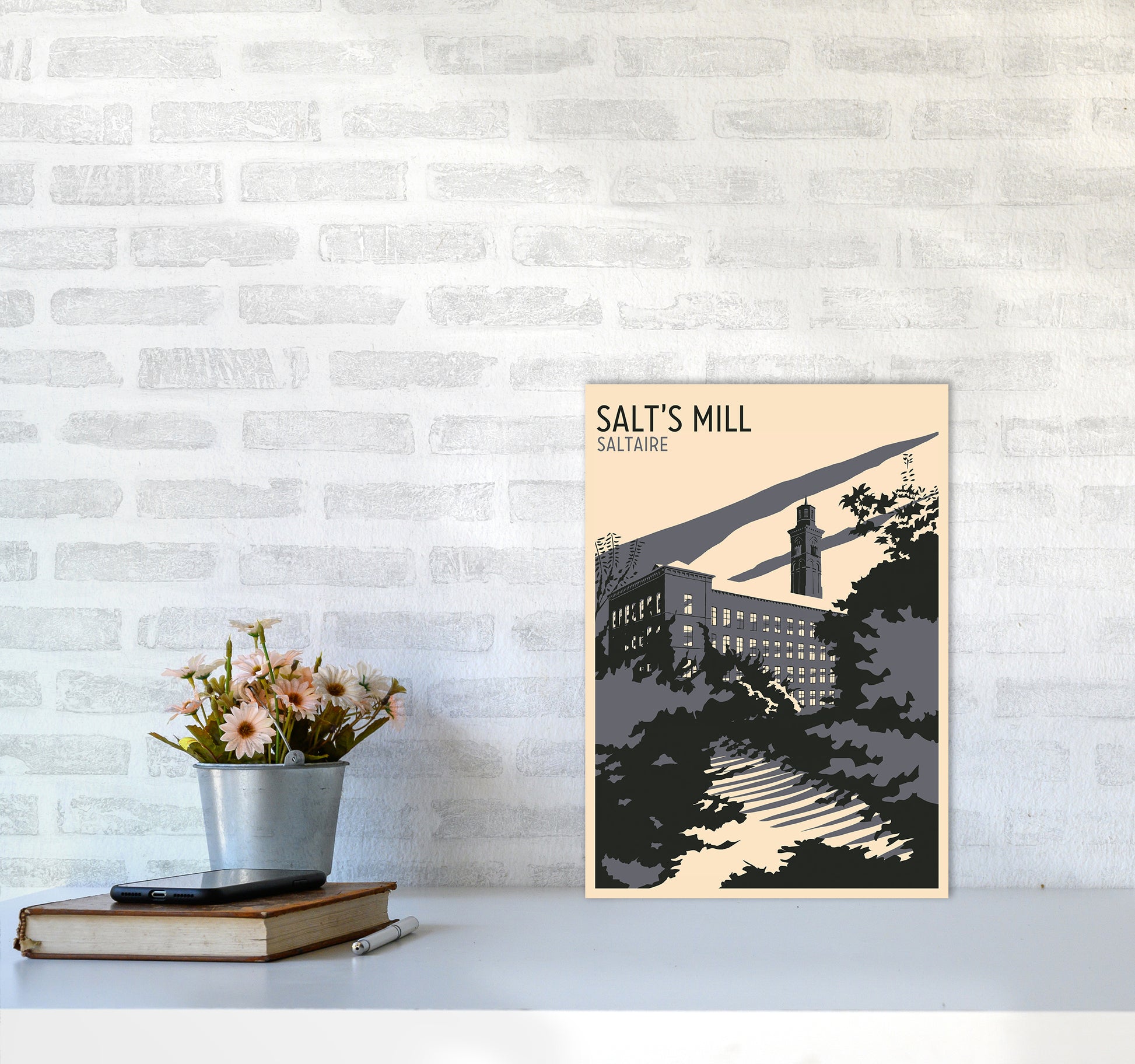 Salt's Mill, Saltaire Travel Art Print by Richard O'Neill A3 Black Frame