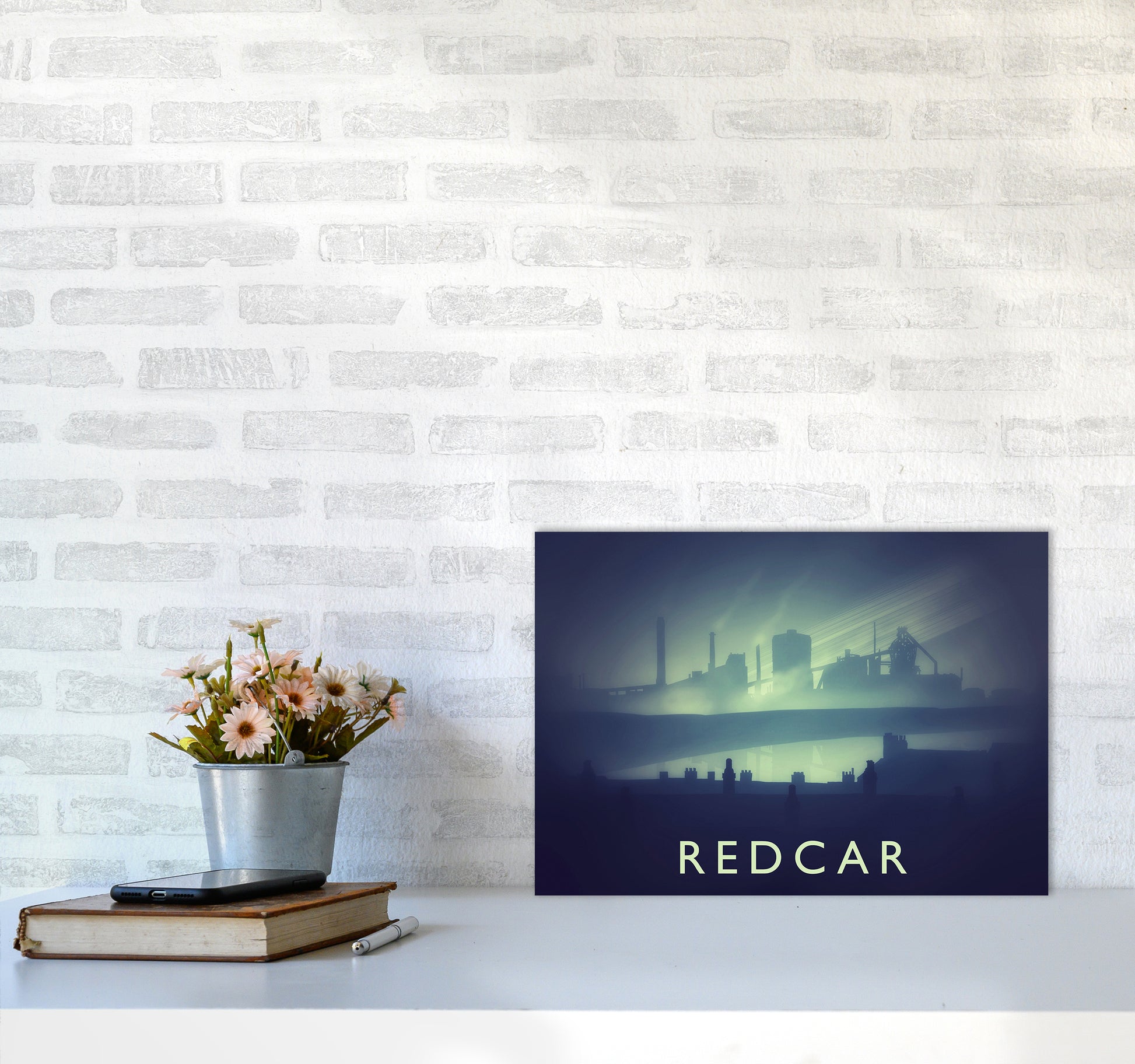 Redcar (night) Travel Art Print by Richard O'Neill A3 Black Frame