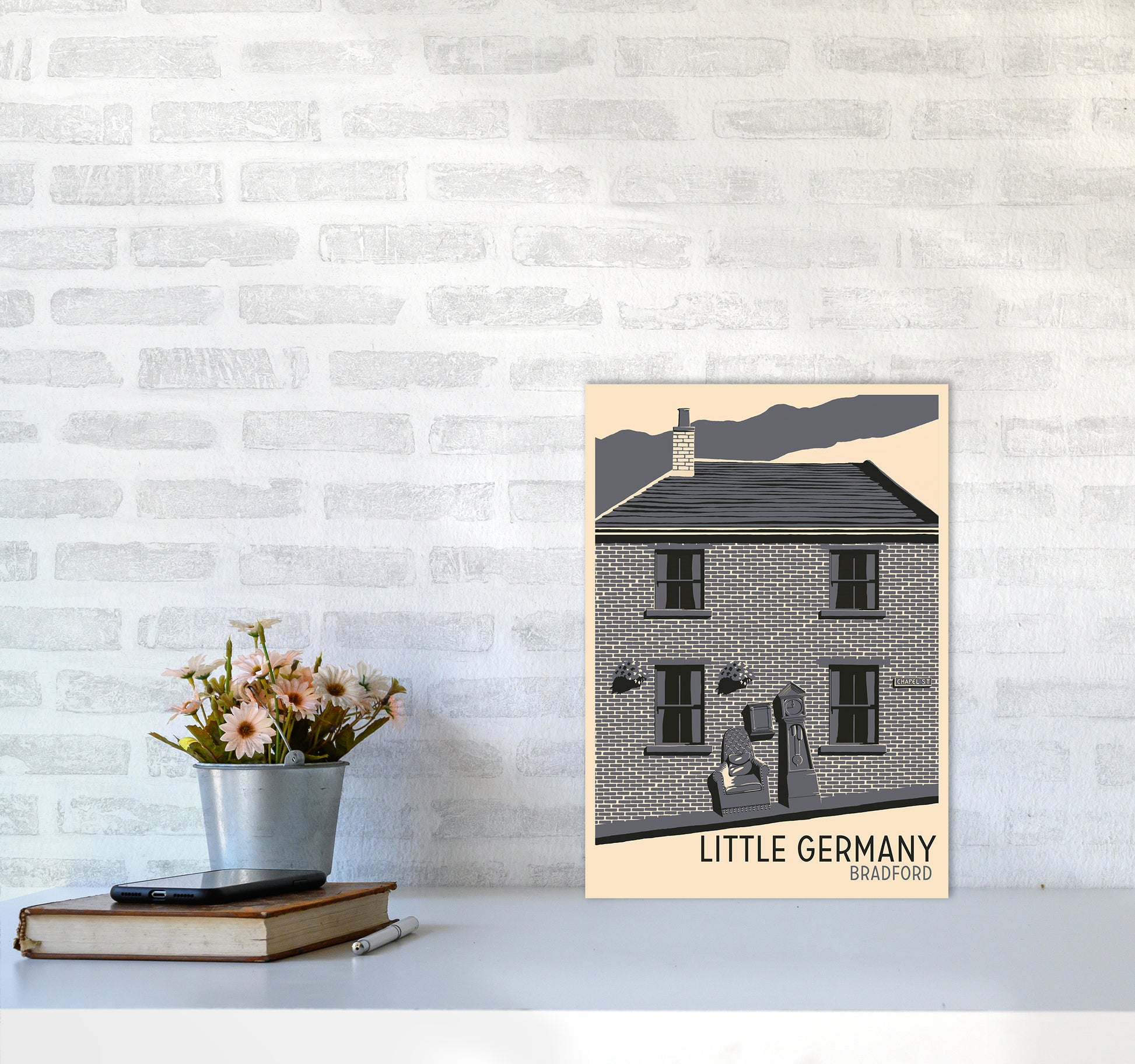 Little Germany, Bradford Travel Art Print by Richard O'Neill A3 Black Frame