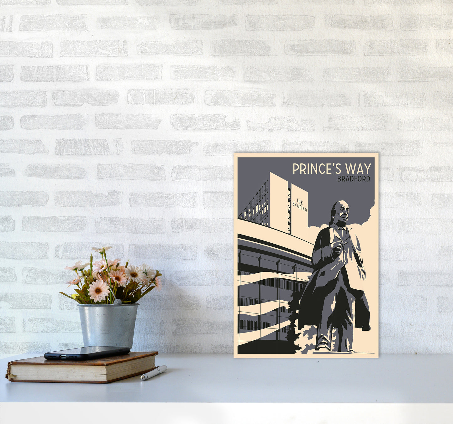 Prince's Way, Bradford Travel Art Print by Richard O'Neill A3 Black Frame