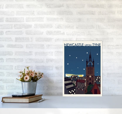 Newcastle upon Tyne 2 (Night) Travel Art Print by Richard O'Neill A3 Black Frame