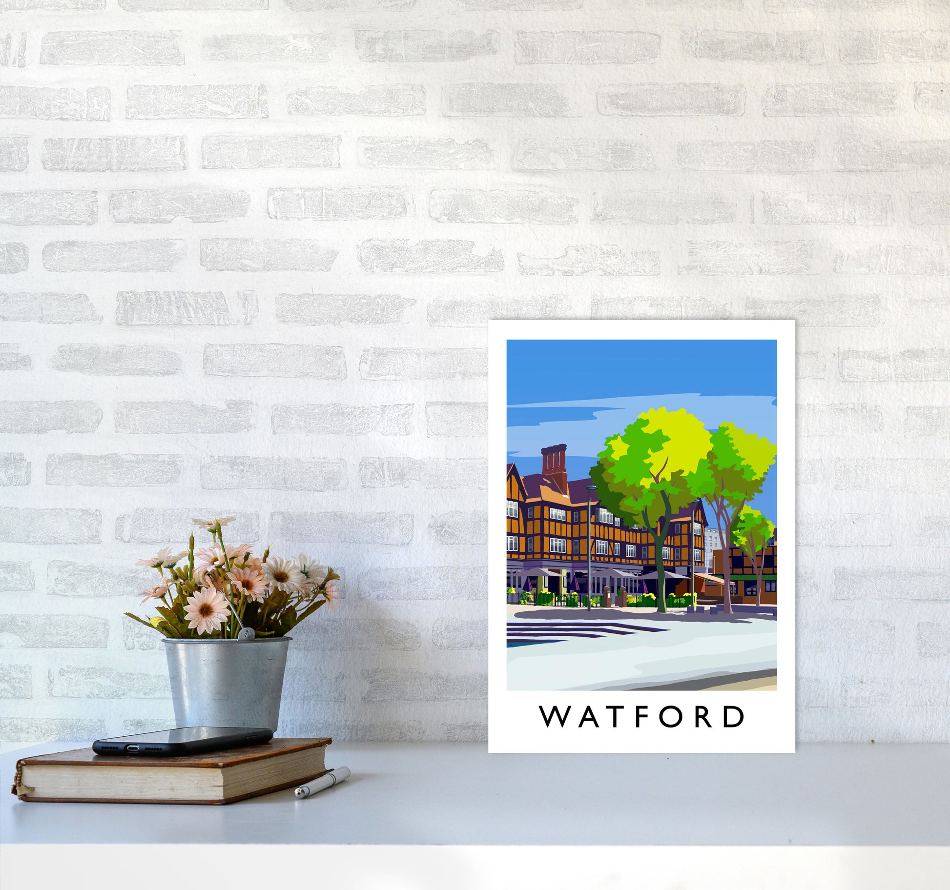 Watford 2 portrait Travel Art Print by Richard O'Neill A3 Black Frame