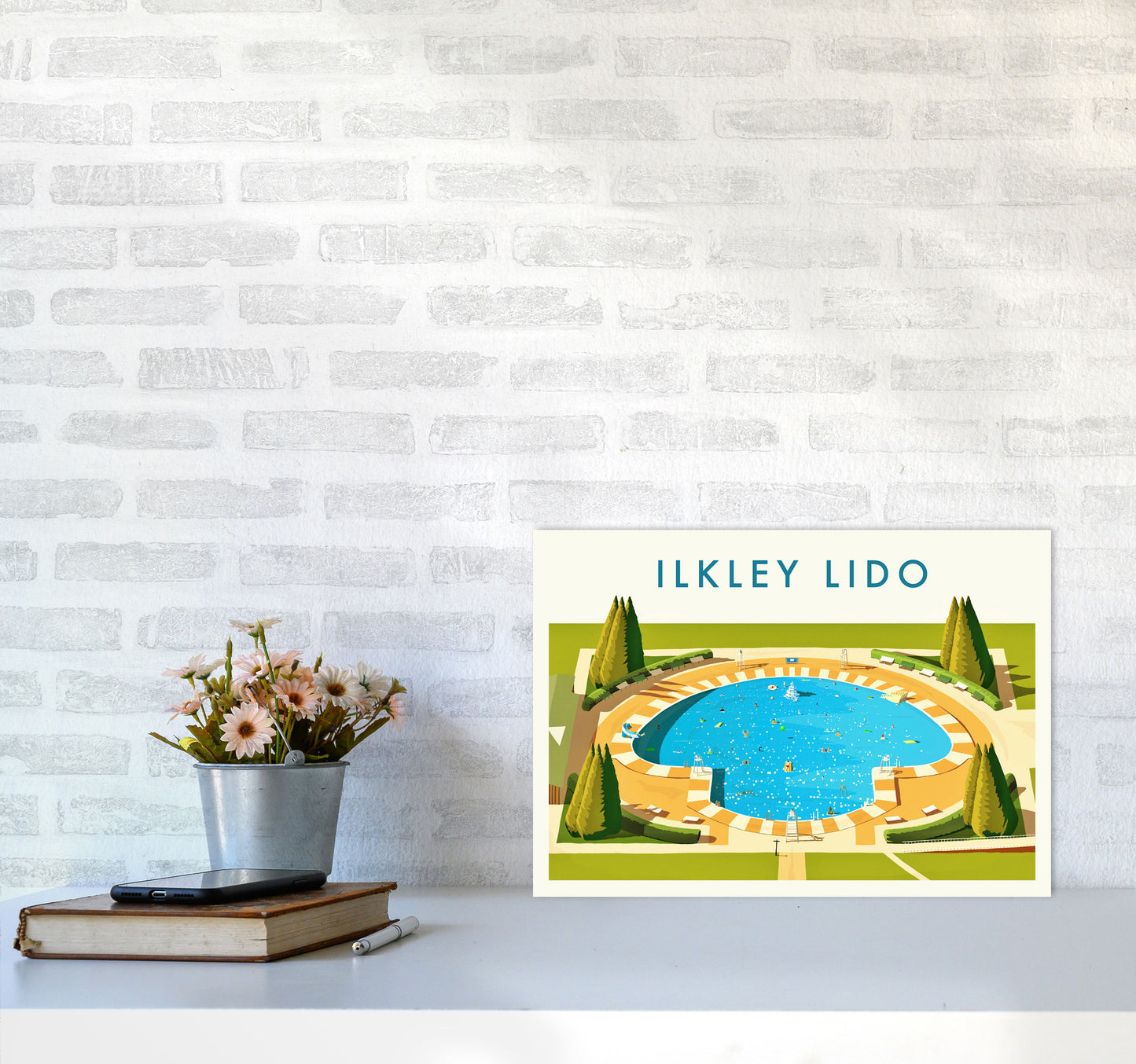 Ilkley Lido Travel Art Print by Richard O'Neill A3 Black Frame