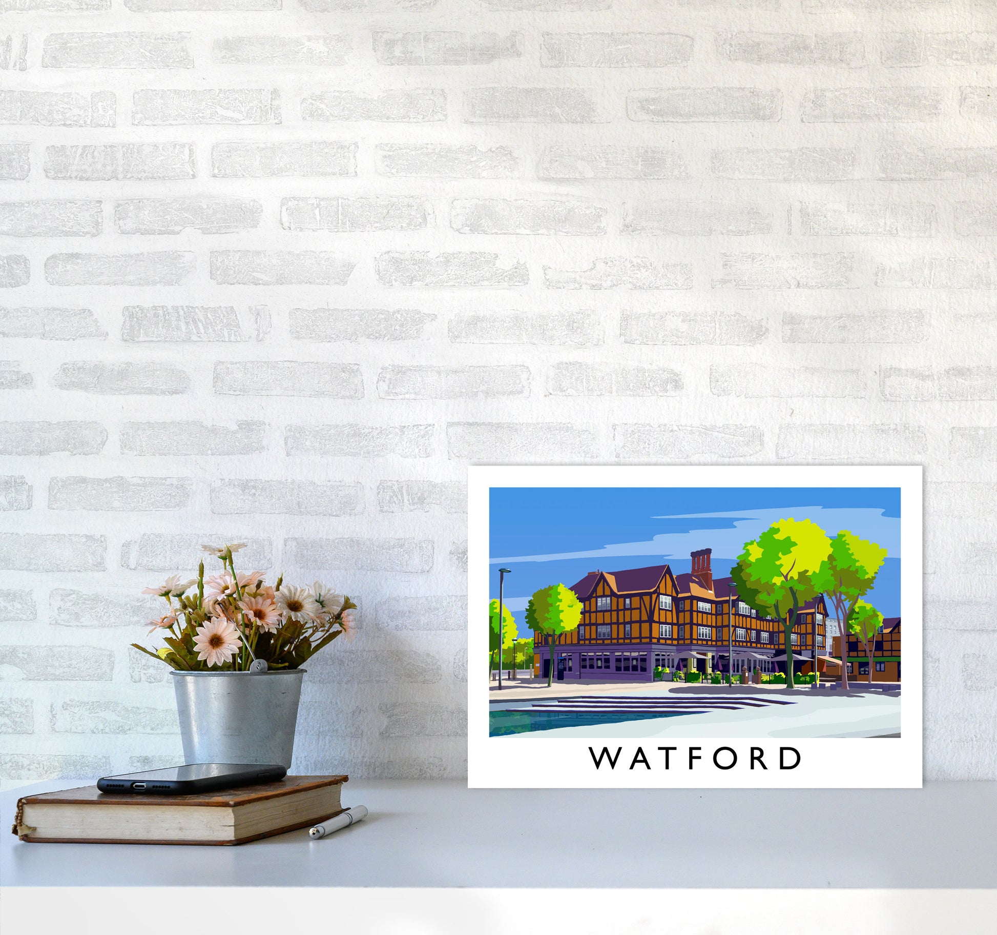 Watford 2 Travel Art Print by Richard O'Neill A3 Black Frame