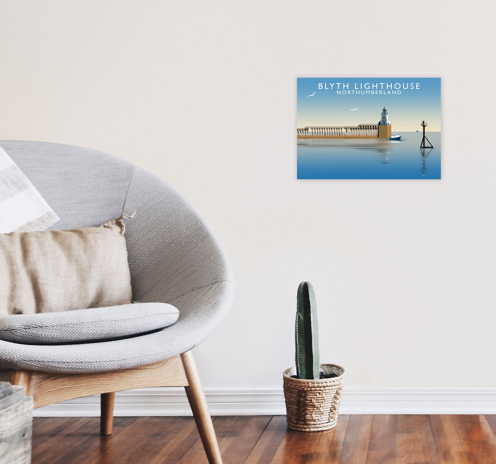 Blyth Lighthouse Northumberland Framed Digital Art Print by Richard O'Neill A3 Black Frame