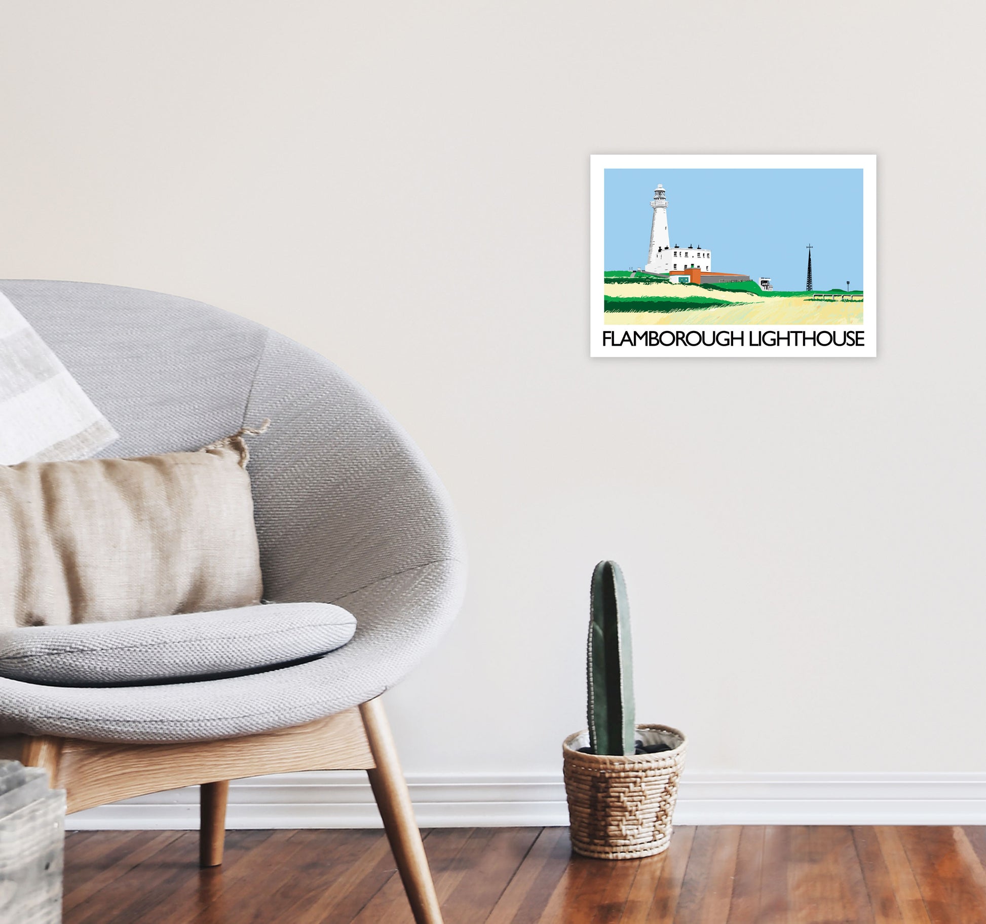 Flamborough Lighthouse Art Print by Richard O'Neill A3 Black Frame