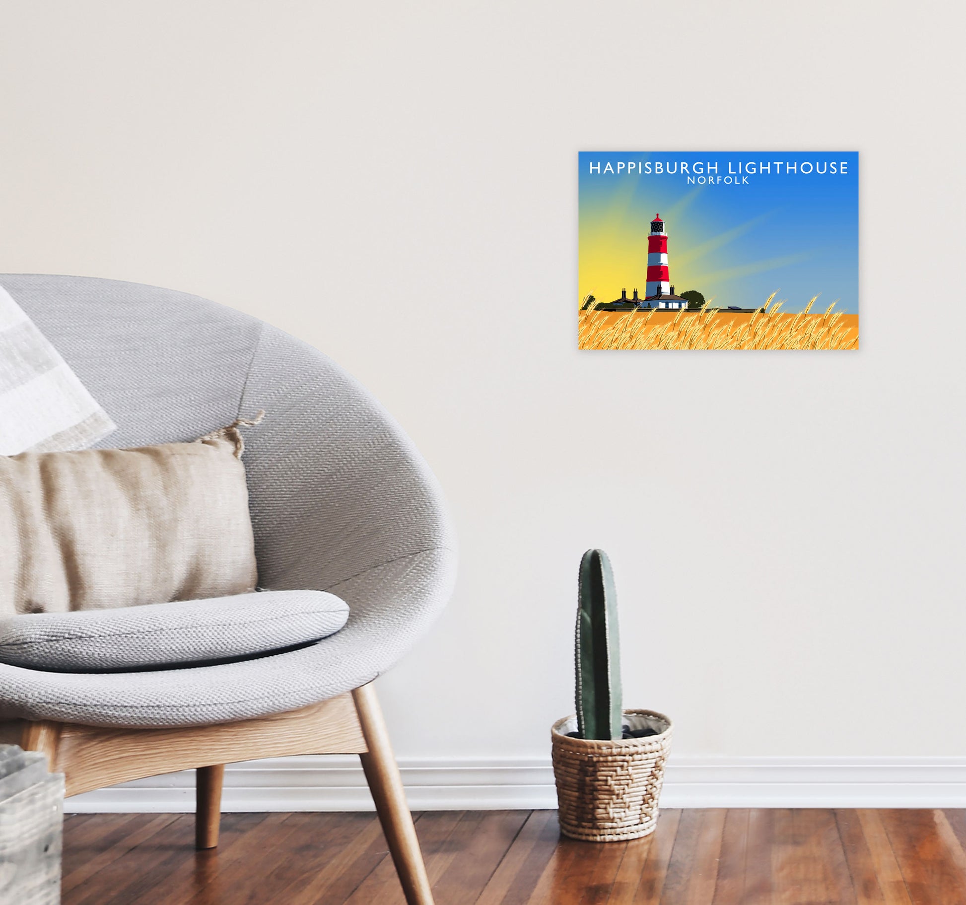 Hapisburgh Lighthouse Norfolk Art Print by Richard O'Neill, Framed Wall Art A3 Black Frame