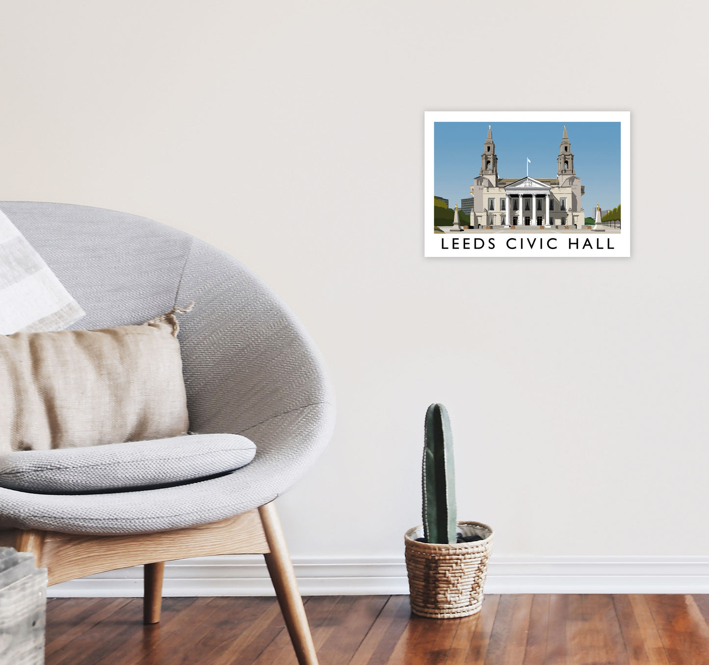 Leeds Civic Hall Digital Art Print by Richard O'Neill, Framed Wall Art A3 Black Frame