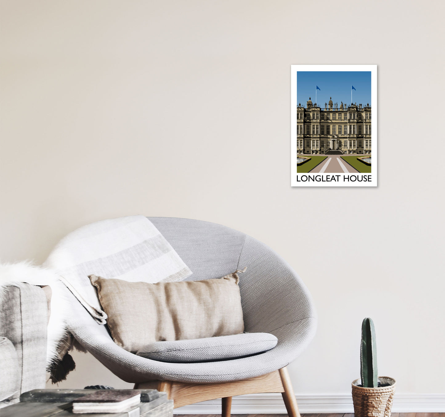 Longleat House Travel Art Print by Richard O'Neill, Framed Wall Art A3 Black Frame