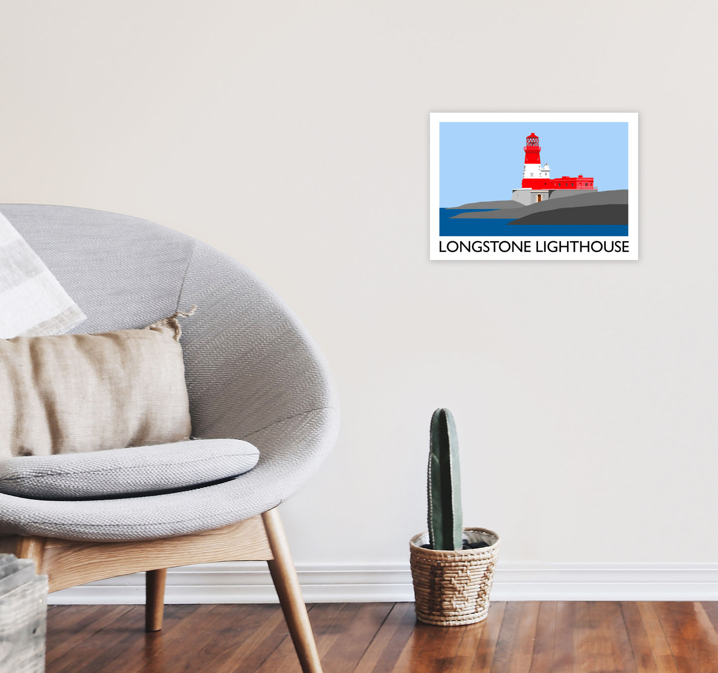 Longstone Lighthouse Travel Art Print by Richard O'Neill, Framed Wall Art A3 Black Frame