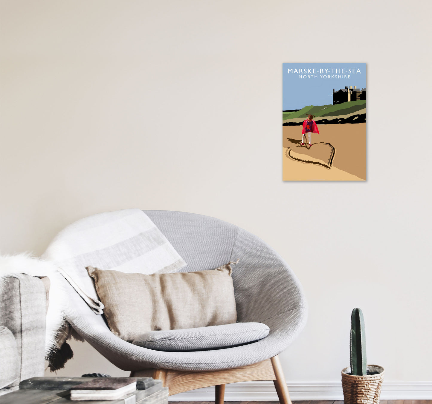 Marske-By-The-Sea2 Portrait  North Yorkshire Travel Art Print by Richard O'Neill A3 Black Frame