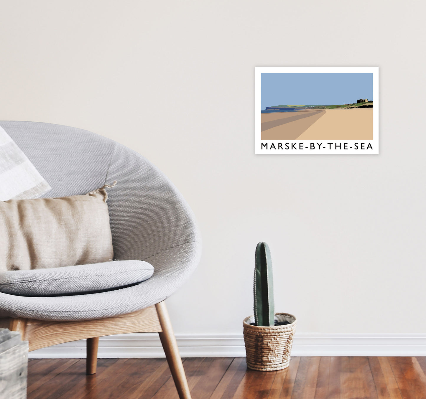 Marske-By-The-Sea Travel Art Print by Richard O'Neill, Framed Wall Art A3 Black Frame