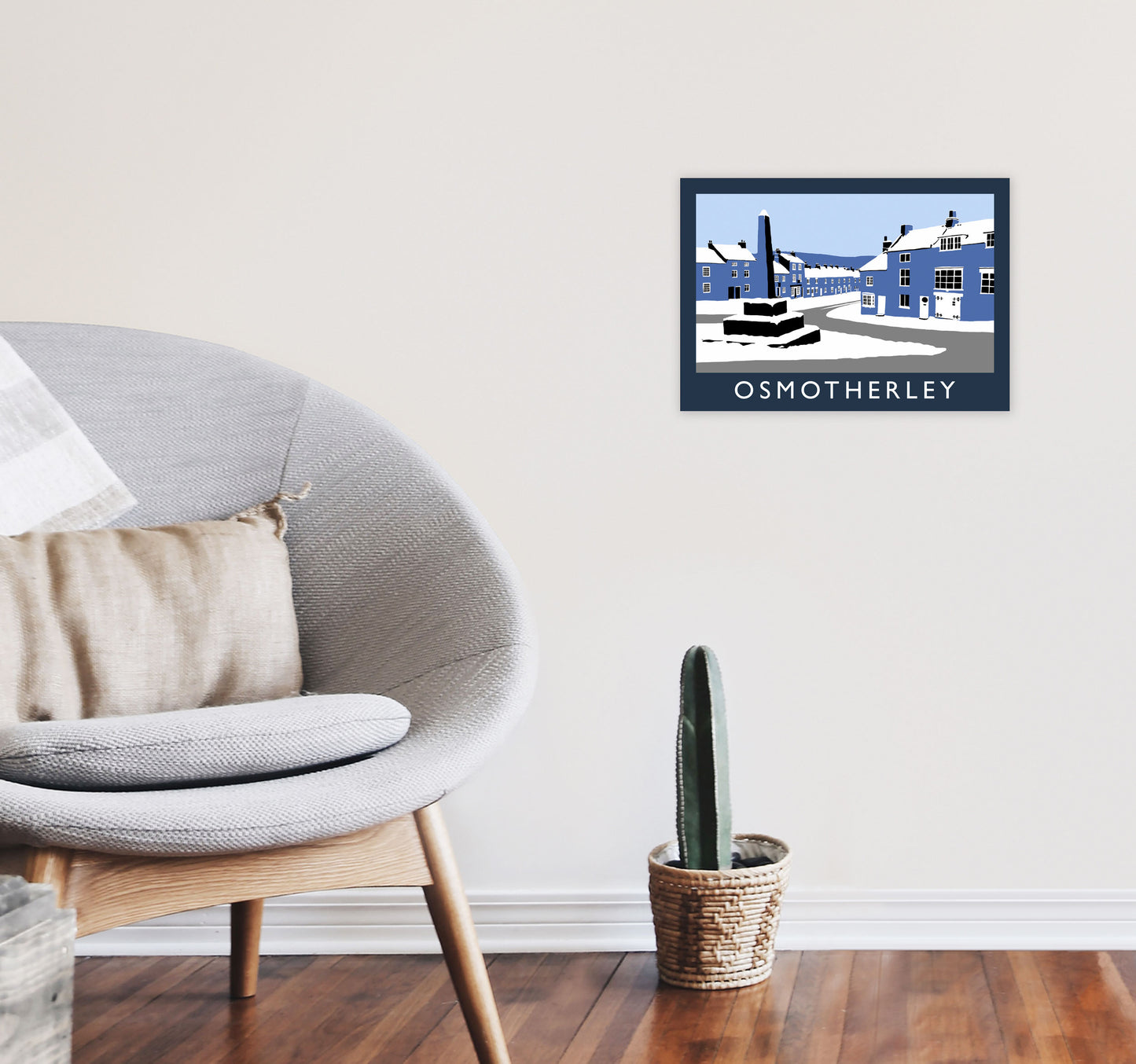 Osmotherley In Snow2 Travel Art Print by Richard O'Neill, Framed Wall Art A3 Black Frame