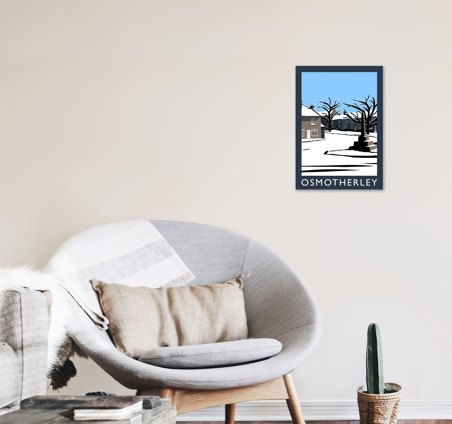 Osmotherley In Snow PortraitTravel Art Print by Richard O'Neill, Framed Wall Art A3 Black Frame