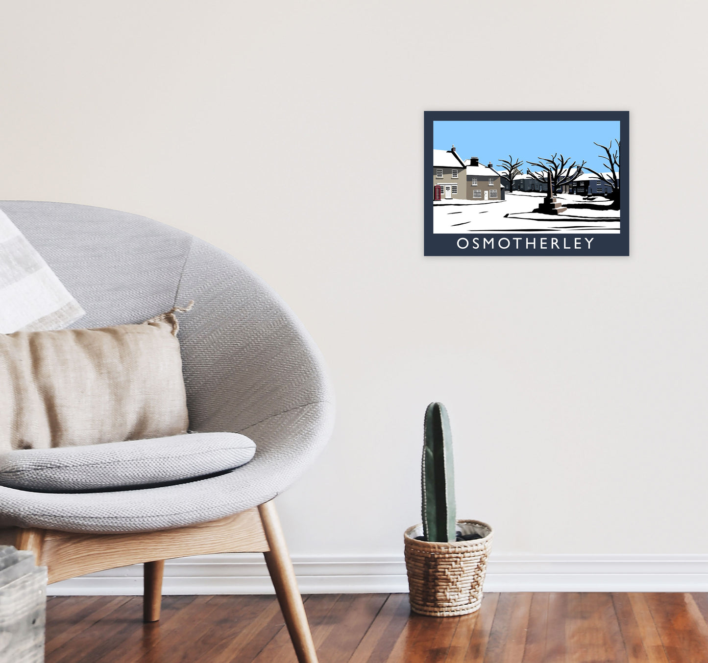 Osmotherley In Snow Travel Art Print by Richard O'Neill, Framed Wall Art A3 Black Frame