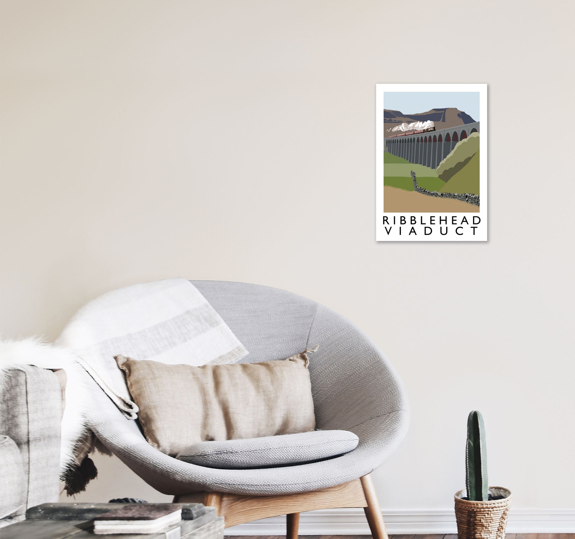 Ribblehead Viaduct Travel Art Print by Richard O'Neill, Framed Wall Art A3 Black Frame