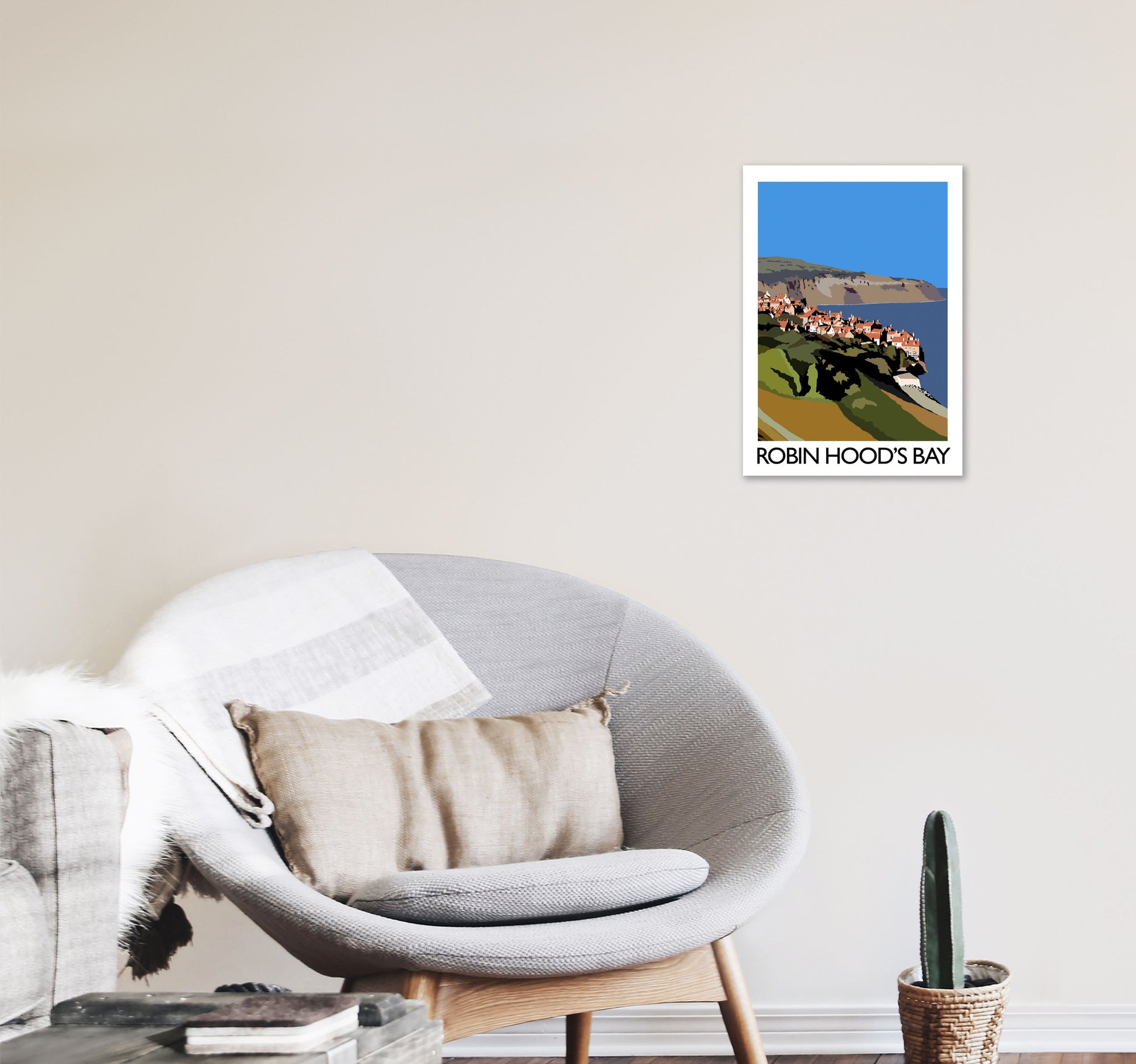 Robin Hood's Bay Portrait Travel Art Print by Richard O'Neill, Framed Wall Art A3 Black Frame