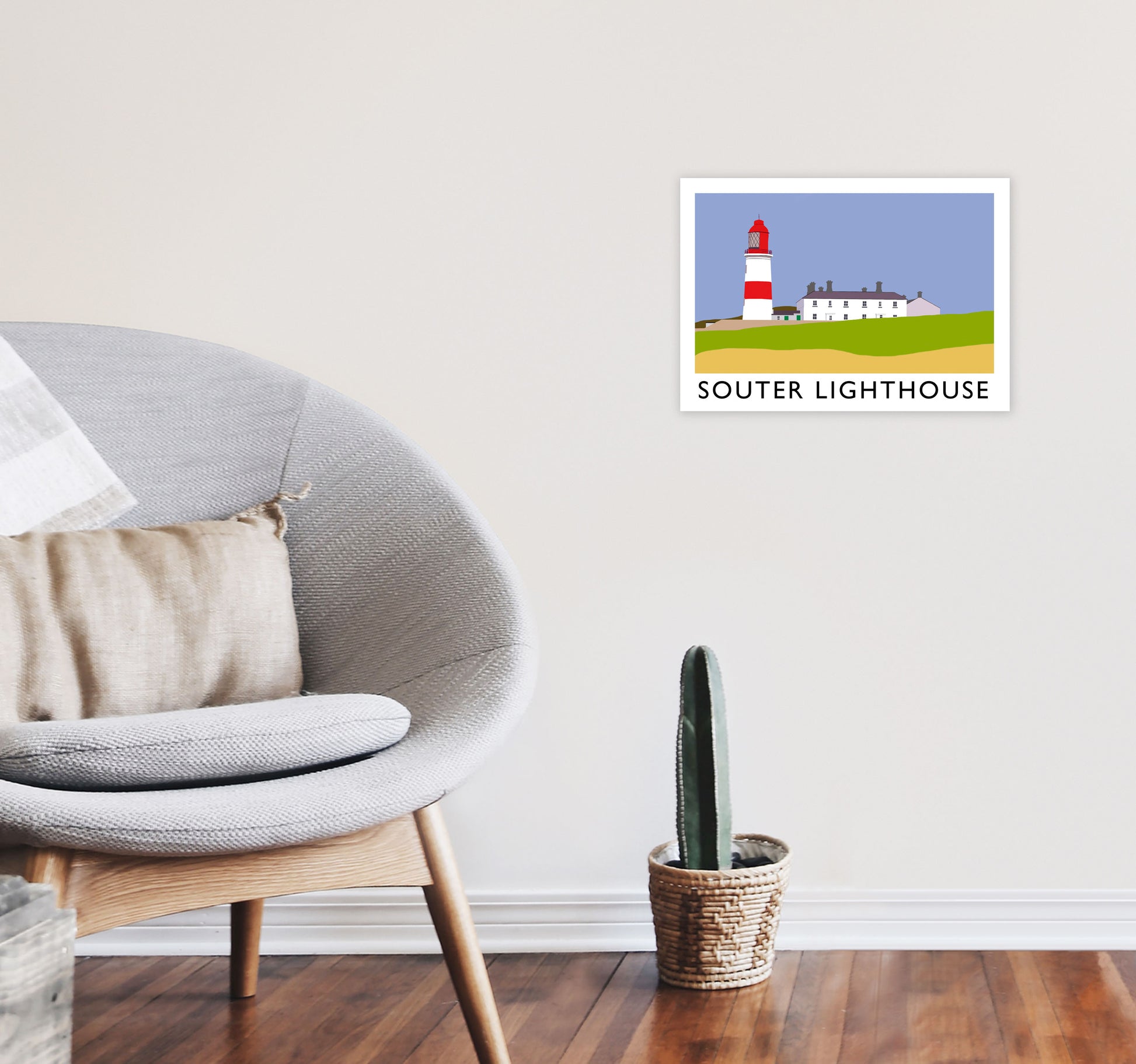 Souter Lighthouse Travel Art Print by Richard O'Neill, Framed Wall Art A3 Black Frame