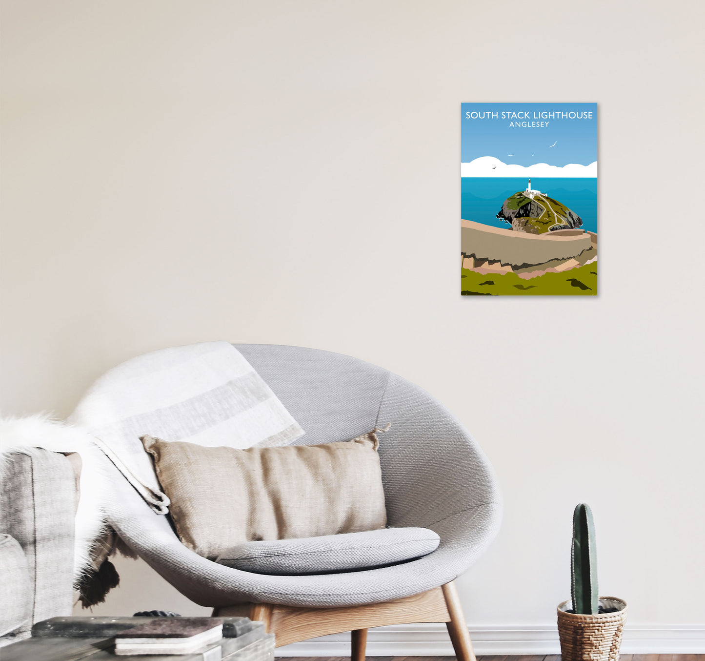 South Stack Lighthouse2 Portrait Anglesey Travel Art Print by Richard O'Neill A3 Black Frame