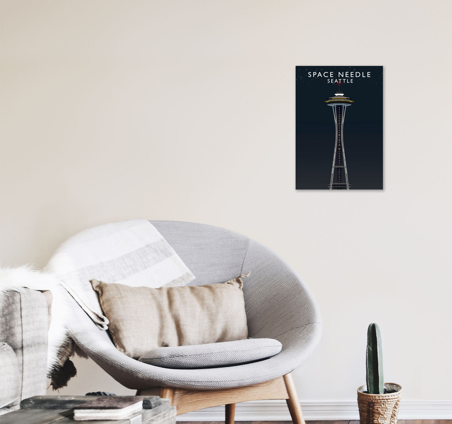 Space Needle Seattle Night Art Print by Richard O'Neill A3 Black Frame