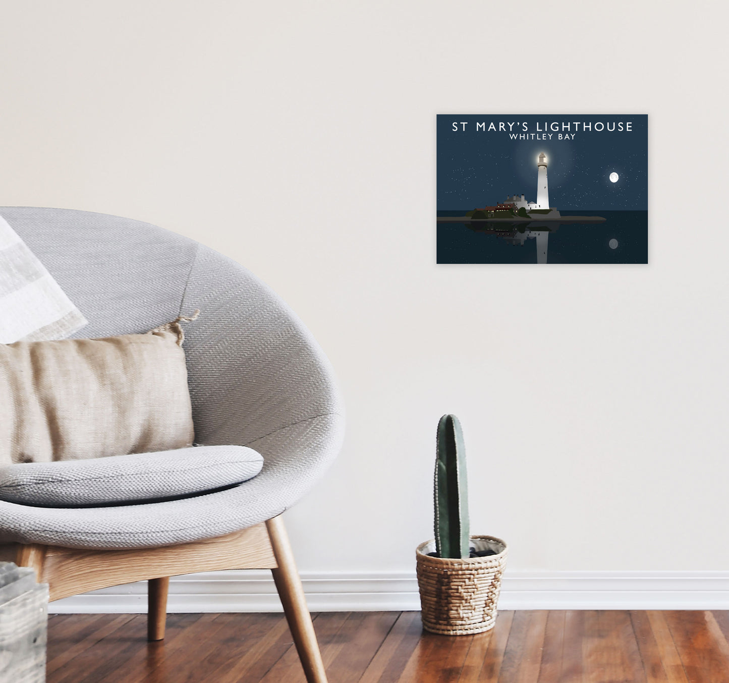 St Mary's Lighthouse Whitley Bay Framed Art Print by Richard O'Neill A3 Black Frame