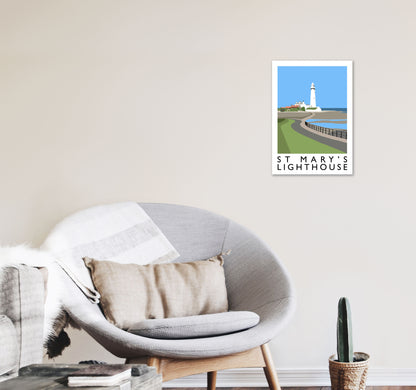 St Mary's Lighthouse Portrait Travel Art Print by Richard O'Neill A3 Black Frame