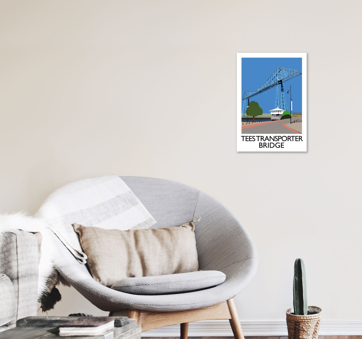 Tees Transporter Bridge Art Print by Richard O'Neill, Framed Wall Art A3 Black Frame