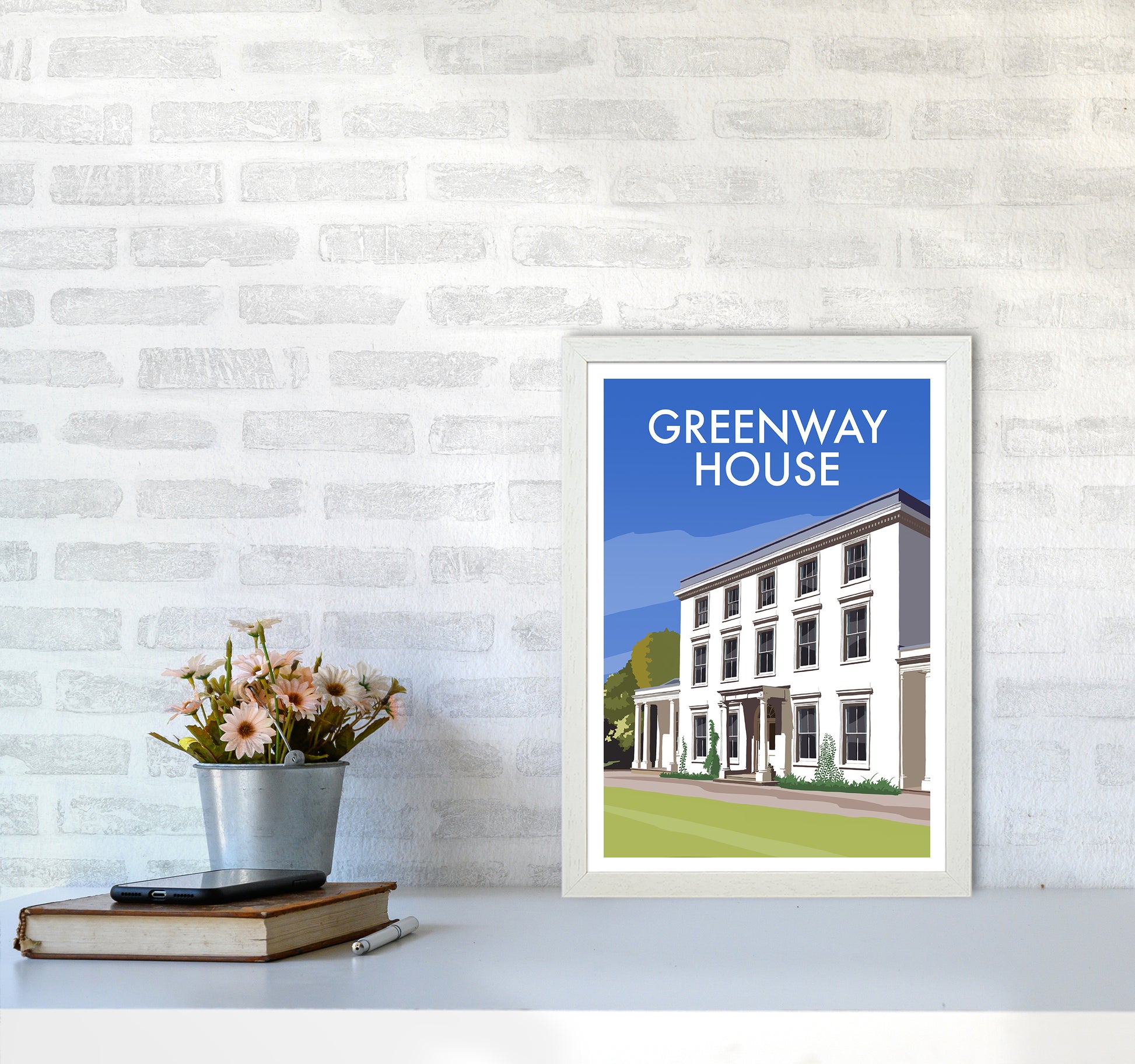 Greenway House Portrait Art Print by Richard O'Neill A3 Oak Frame